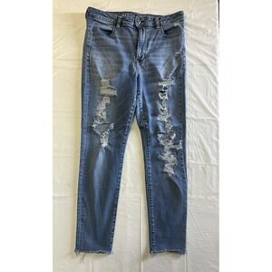 American Eagle Blue Jeans Stretch Super High Rise Jegging Women's Size 14